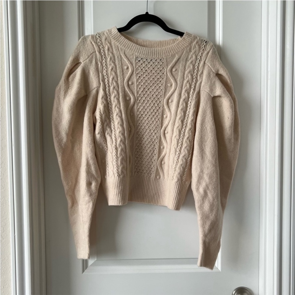 Express Cozy Cable Knit Puff Sleeve Sweater